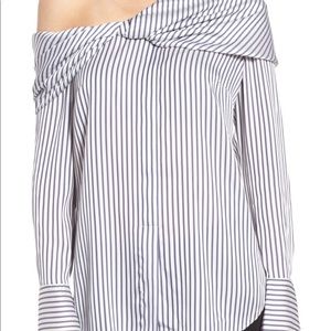 Trouve Stripe One- Shoulder top Navy/White stripe